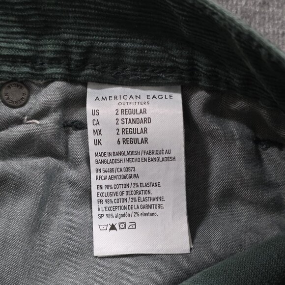 American Eagle Corduroy Mom Jean Women 2 Green Preppy High Rise Skater Cotton - Picture 13 of 16